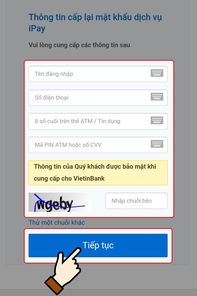 Quên mật khẩu VietinBank iPay (Ảnh 3)
